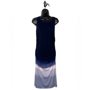 Athleta Navy Ombré Tie Dye Ruched Midi Dress Size Medium NWOT